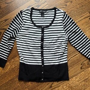 White House Black Market Black and White Striped Cardigan